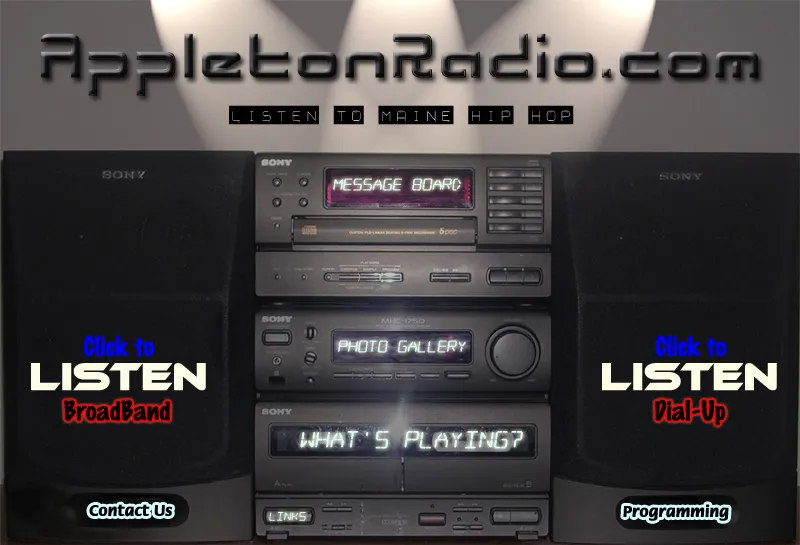 Screenshot artwork from the original Appleton Radio website built around a stereo system