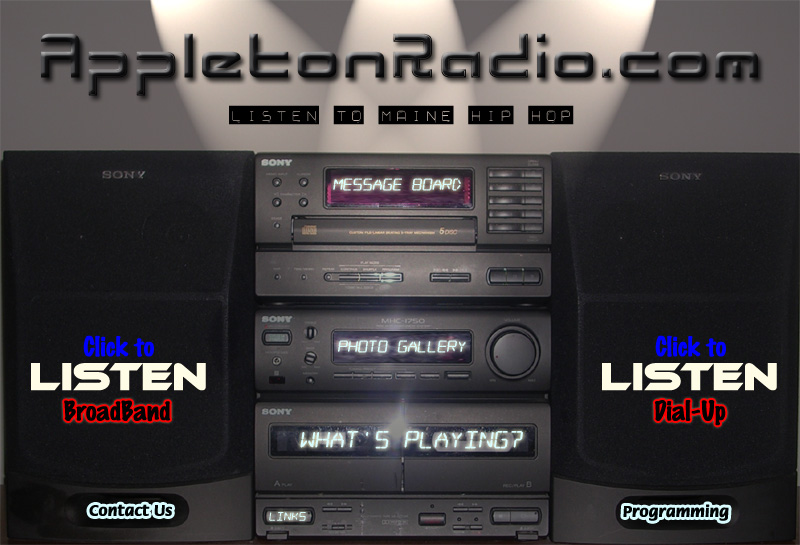 Screenshot artwork from the original Appleton Radio website built around a stereo system